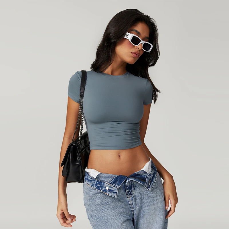 

Solid Color Casual Tight Fitness Tops Women Quick Drying Short Sleeved Yoga T-shirt Soft Breathable Sports Clothes Versatile Top
