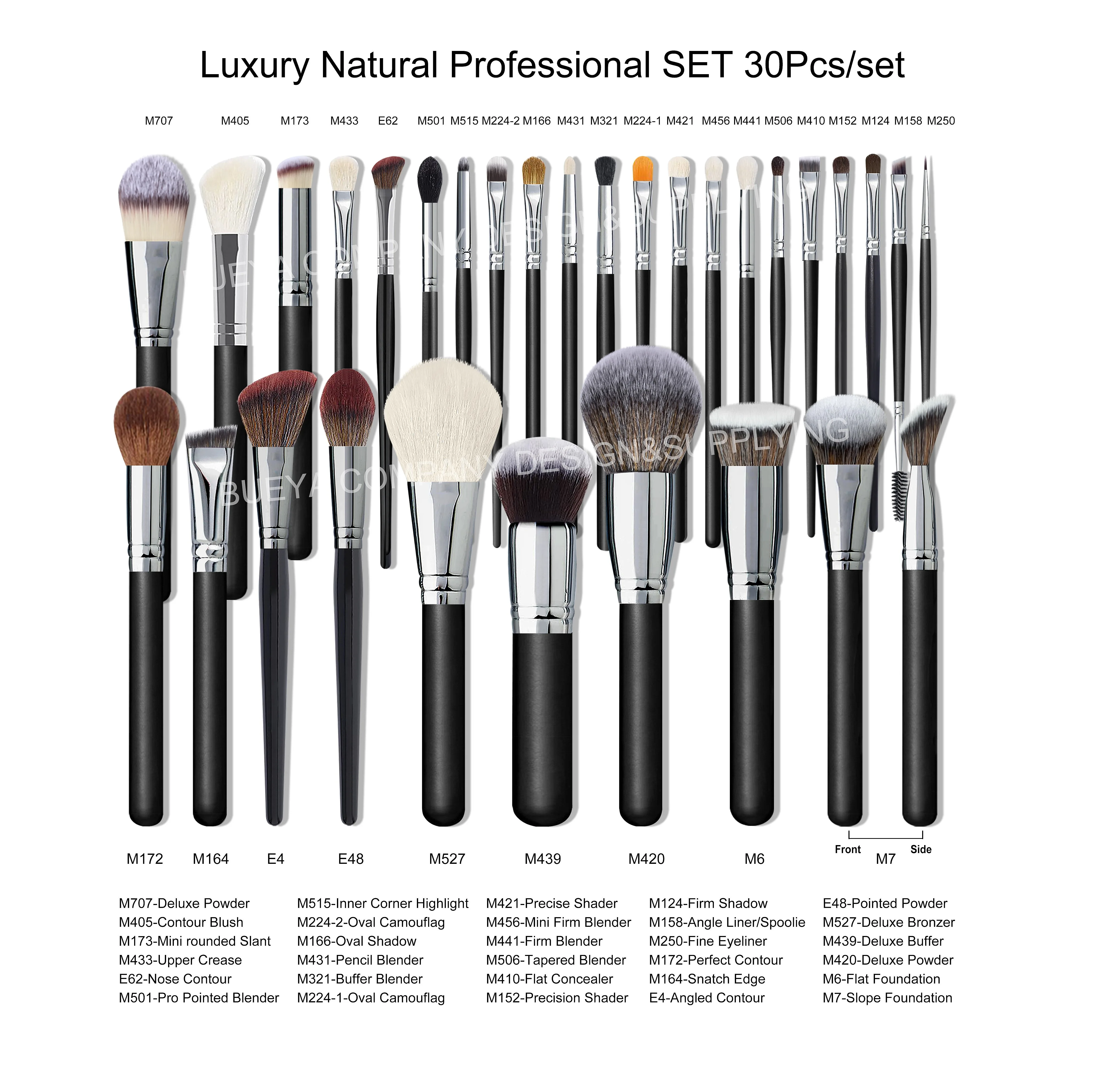 30pcs Goat Hair&Nano Fiber Black Handle Powder Makeup Brushes Premium Quality & Luxurious Feel Custom Logo