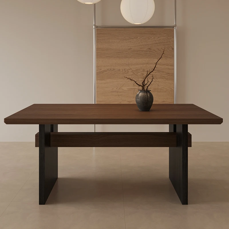 Wabi Sabi โบราณไม้โต๊ะรับประทานอาหารเก้าอี้ครัวเรือนขนาดใหญ่ Board สี่เหลี่ยมผืนผ้า Retro ห้องนั่งเล่นโต๊ะชาตารางเฟอร์นิเจอร์