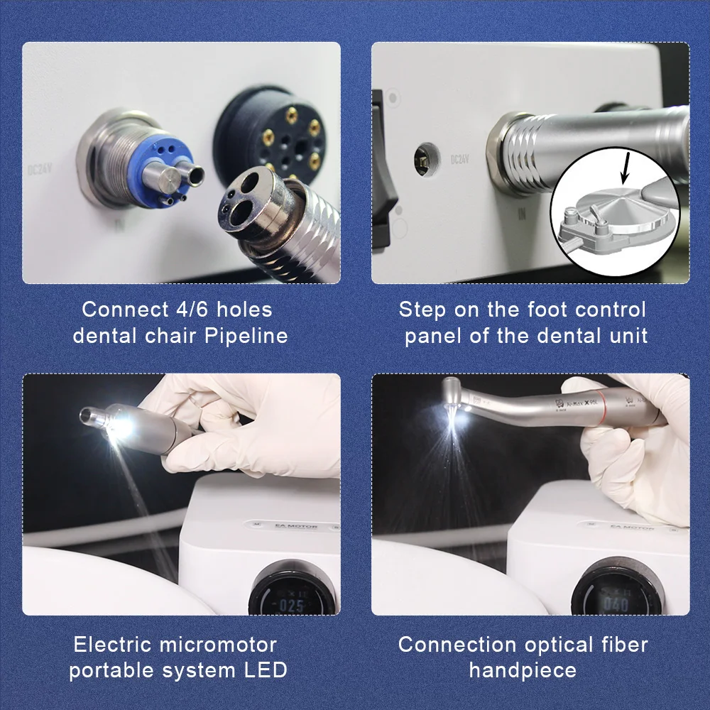 LED Electric Motor Micromotor Low Speed Handpiece with Portable Unit Dentist Laboratory Units 2/4/6 Holes Brushless Motor AI-EA