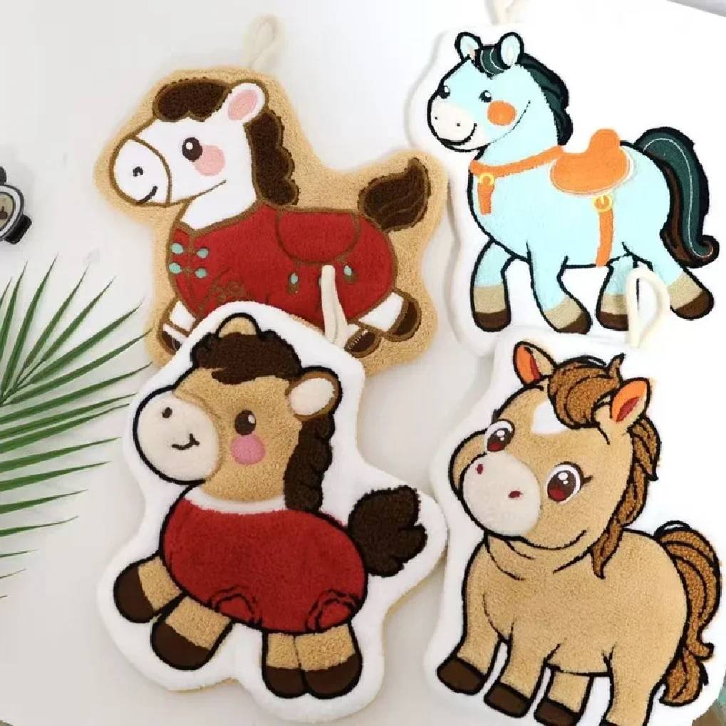

Cartoon Horse Hand Towels New Year 2026 Handtowel Cute Animal Cat Absorbent Hanging Towel Kitchen Wiping Hand Towel Handkerchief