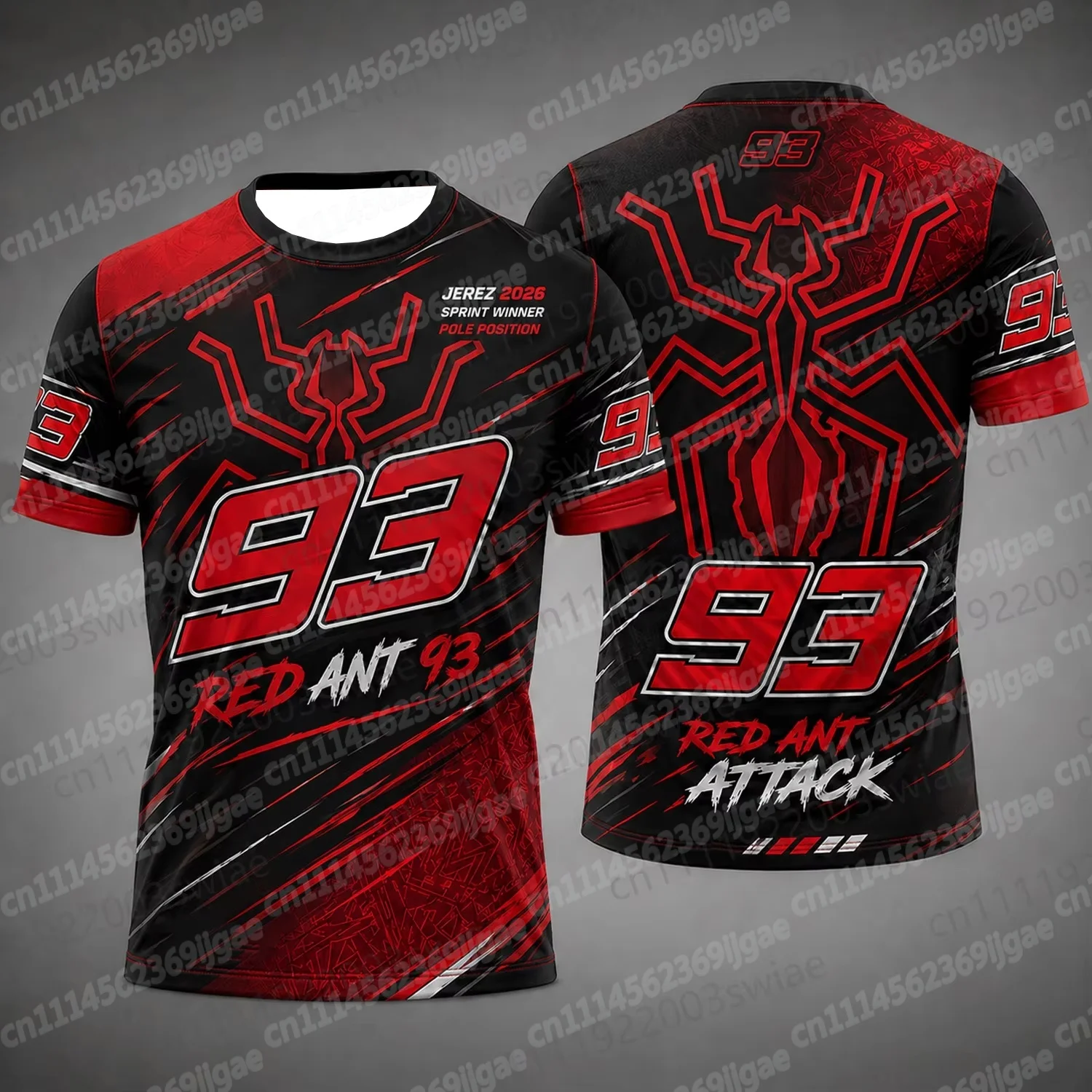 3D-gedrucktes T-Shirt, Red Ant 93 mit Angriffsmotiv, kurzärmeliges Shirt, Rennstil, atmungsaktives, schnell trocknendes Fan-Top – Detail 7