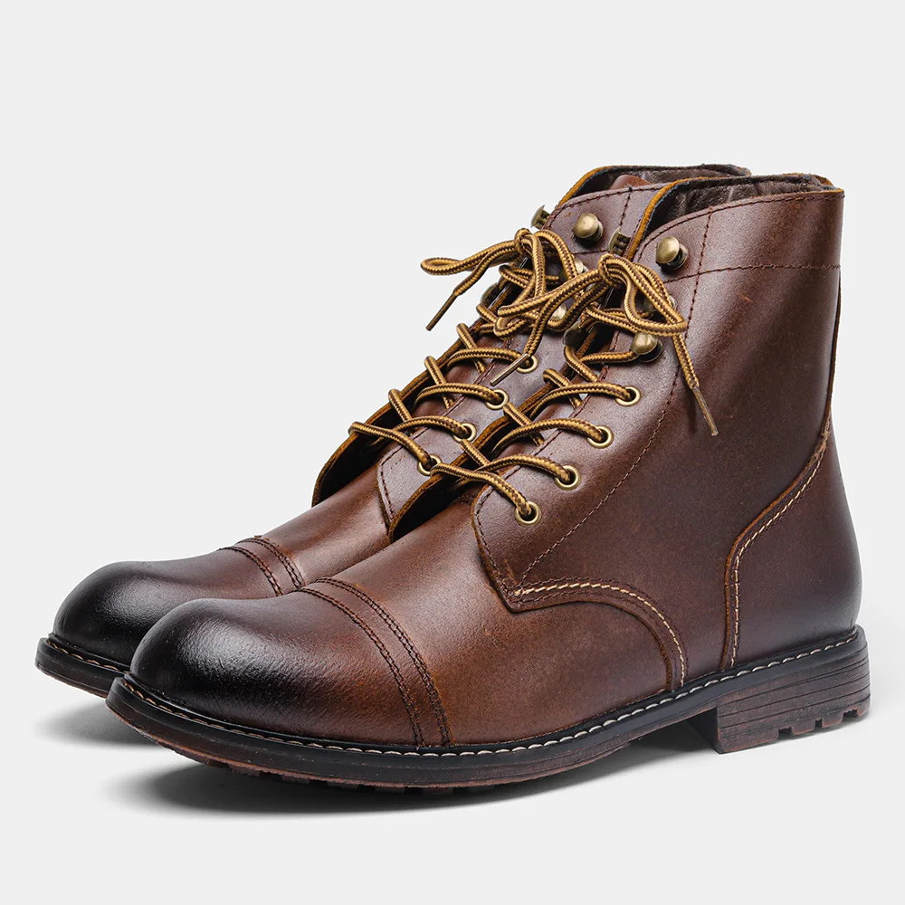 

Handmade High Quality Vintage Men Shoes Real Leather Autumn British Ankle Boots Platform Boots Outdoor Tooling Motorcycle Boots