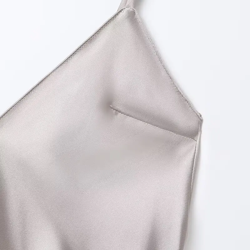 KASLEAD 신상 여성 비대칭 레이스 드 실크 새틴 텍스처 989332 패셔너블 슬림 V넥 A라인 출퇴근 드레스