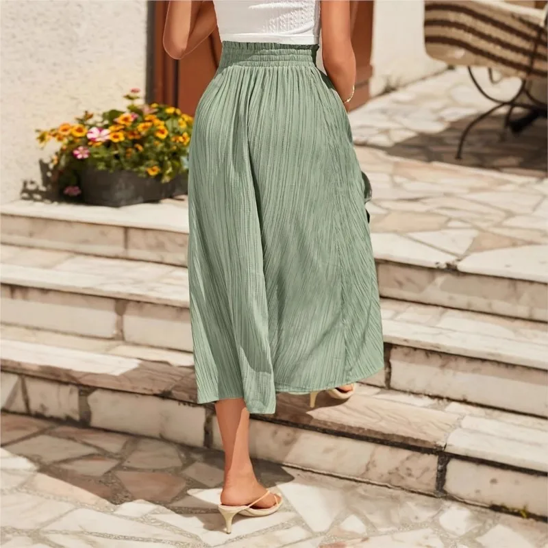 2026 New Summer Women's Solid Color Skirt With A Slit At The Hem Casual Loose Fashionable Comfortable Versatile And Simple Skirt