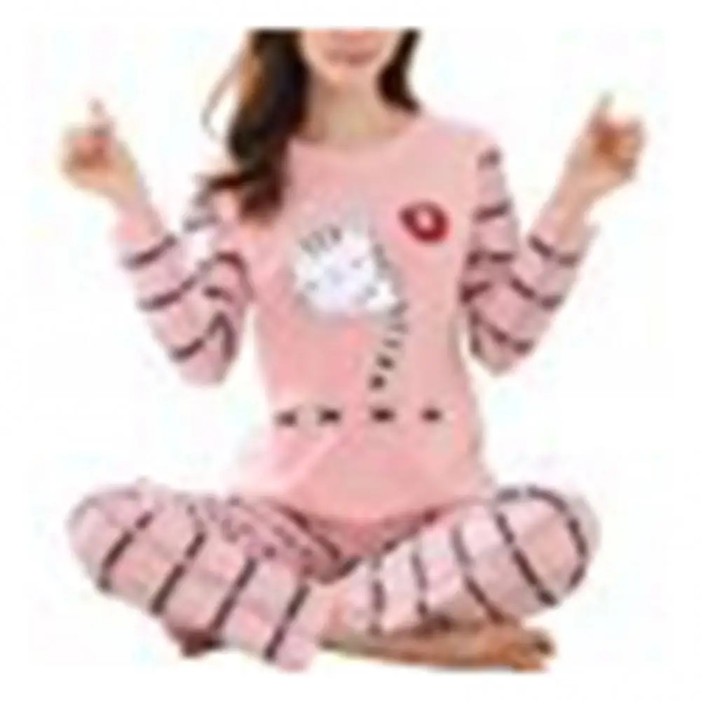 Winter Cute Cartoon Cat Print Pajama Set Women Two-pieces Long Sleeve Sleepwear Underwear Girls Pajama Sets