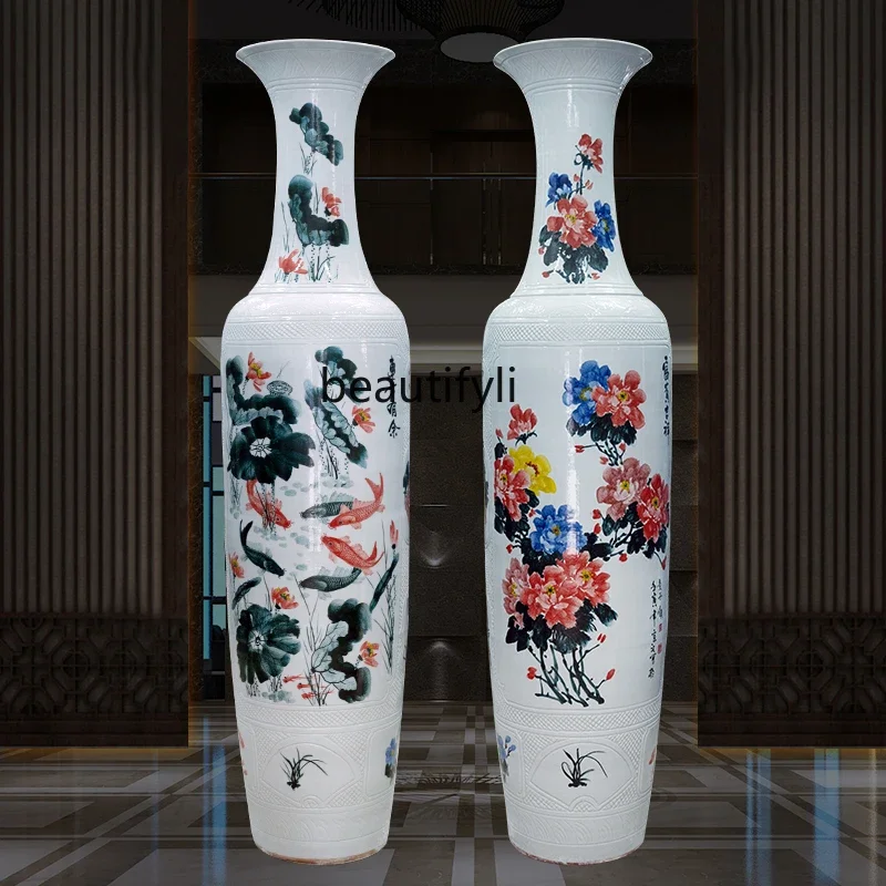 Keramik Famille Rose Handbemalte Extra Große Vase für Wohnzimmer und Hotel Chinesische Dekoration Eröffnungsornamente