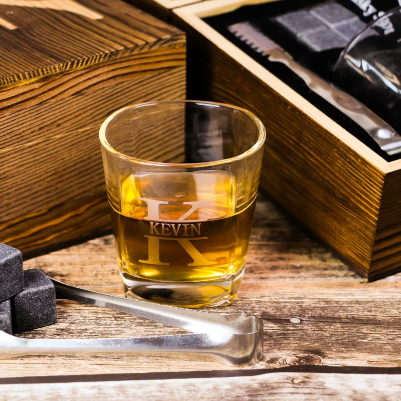 Custom Carved Whiskey Cup Set，with Stones and Wooden Box - Perfect Gift for Men，Suitable for Dad、Boyfriend- Reusable