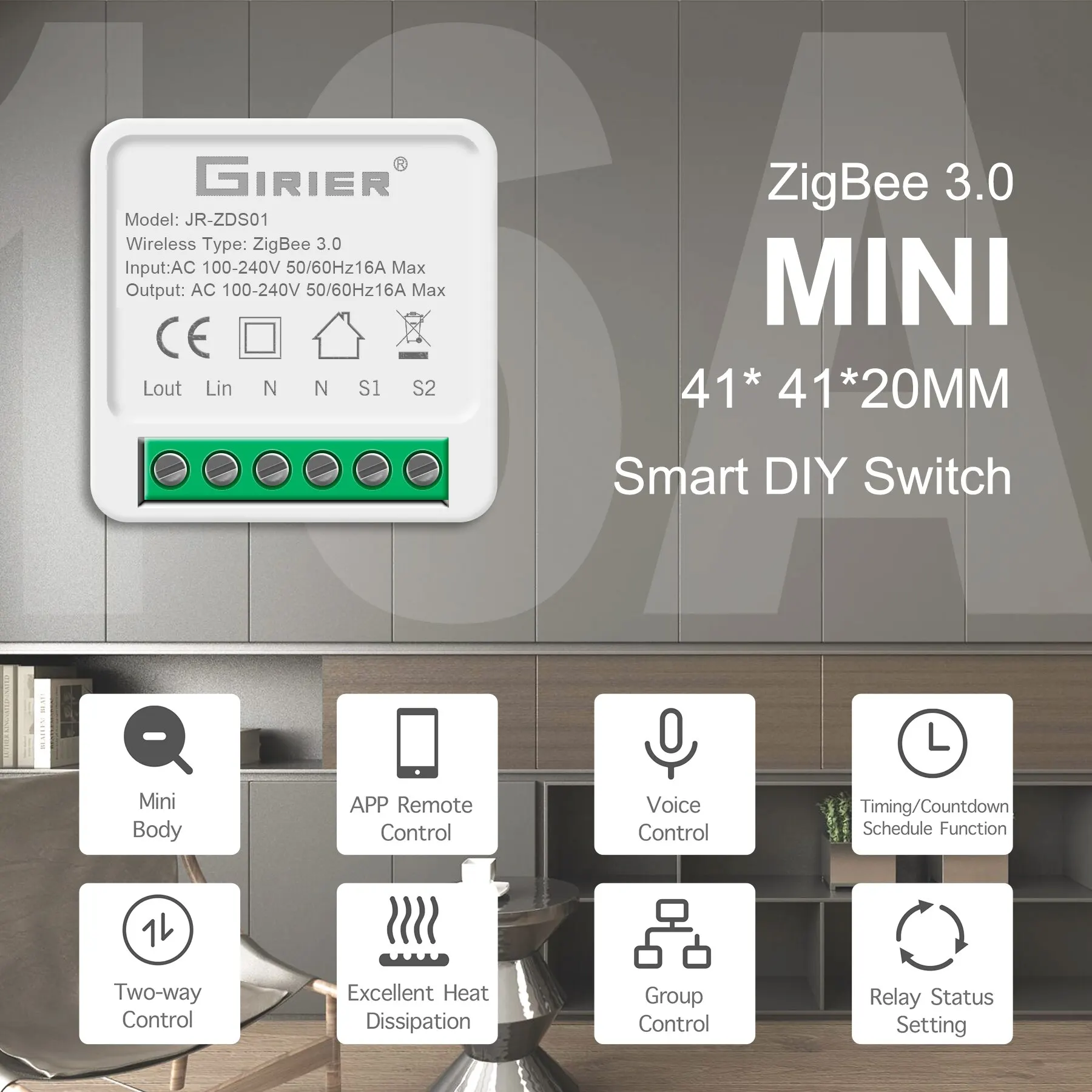 Girier tuya zigbee 3.0スマートライトスイッチモジュールスマートホームオートメーションdiy breakerサポート双方向制御作品alexa hey google