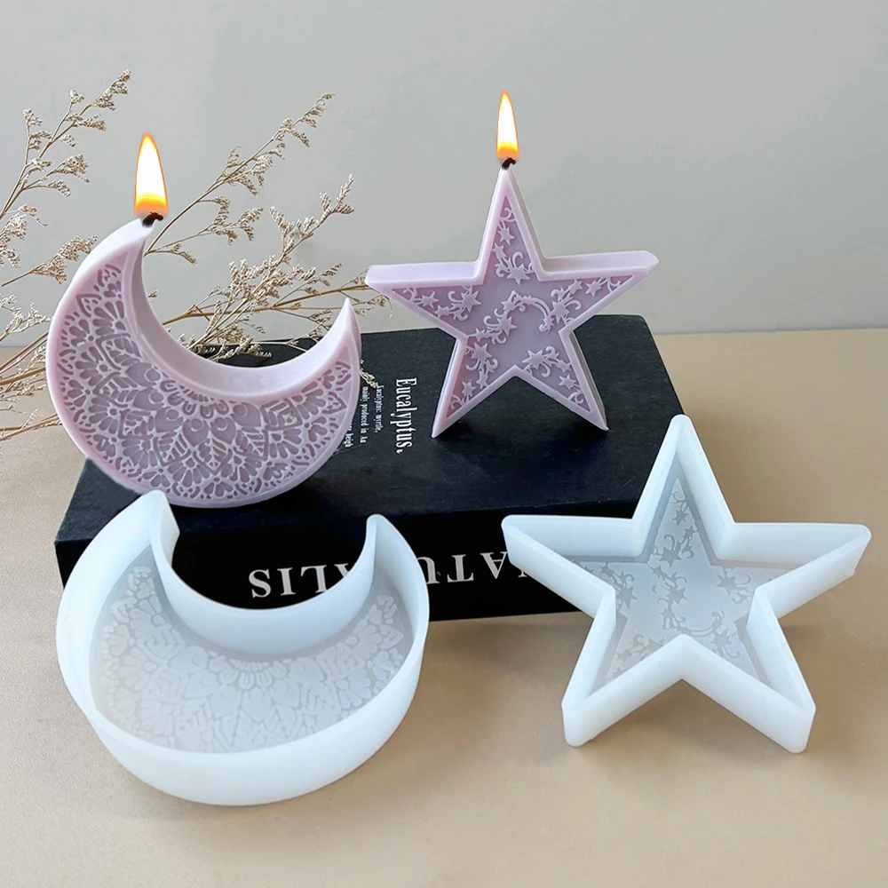 

Star Shape Moon configuratio Silicone Aromatherapy Candle Mold Star and Moon Crafts DIY Tool Plaster Molds Silicone Mould 1Pcs