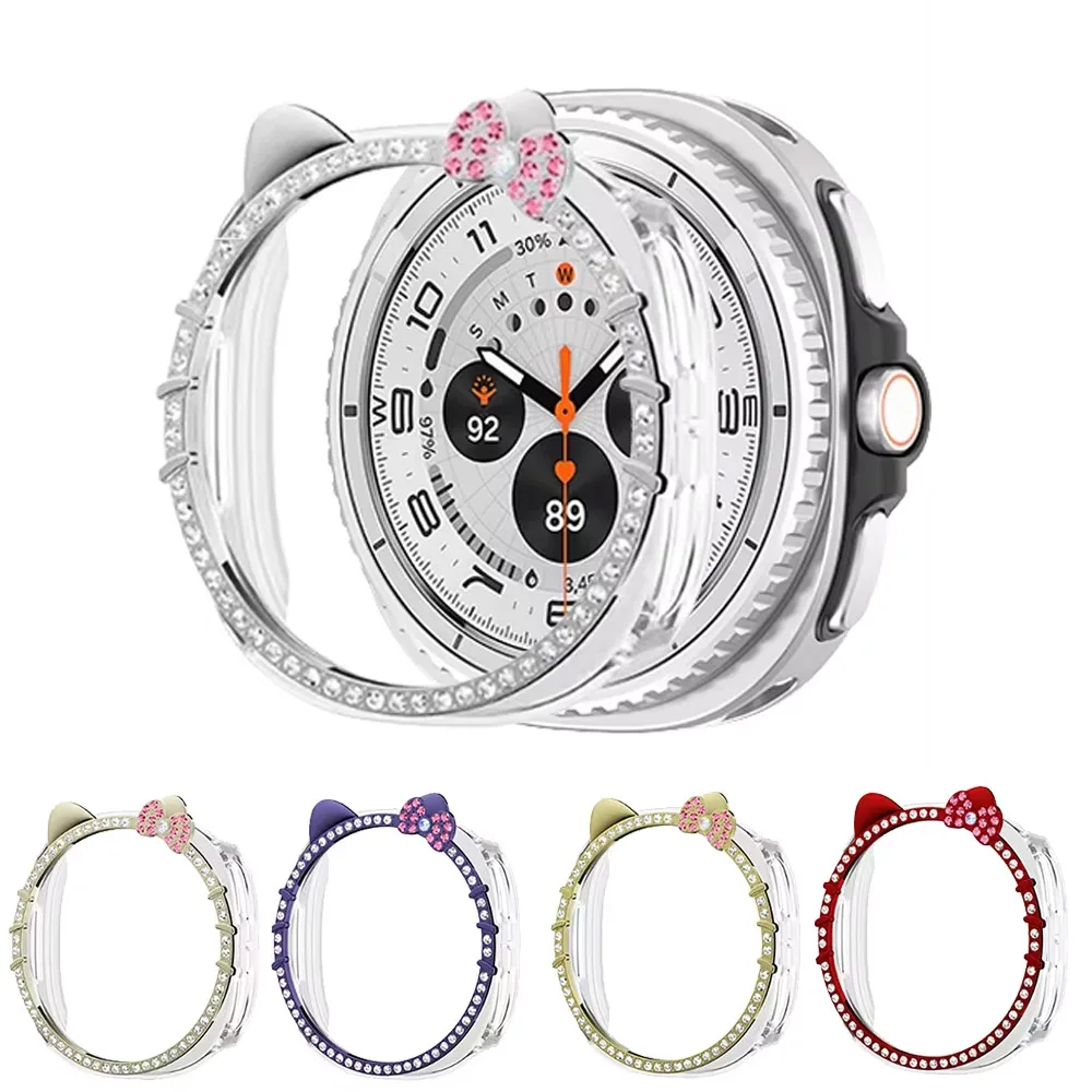 حافظة لطيفة على شكل قطة كيتي لساعة سامسونج جالاكسي 8 40 مللي متر 44 مللي متر حامي الماس ملحقات الساعة الذكية للنساء غطاء سامسونج watch8