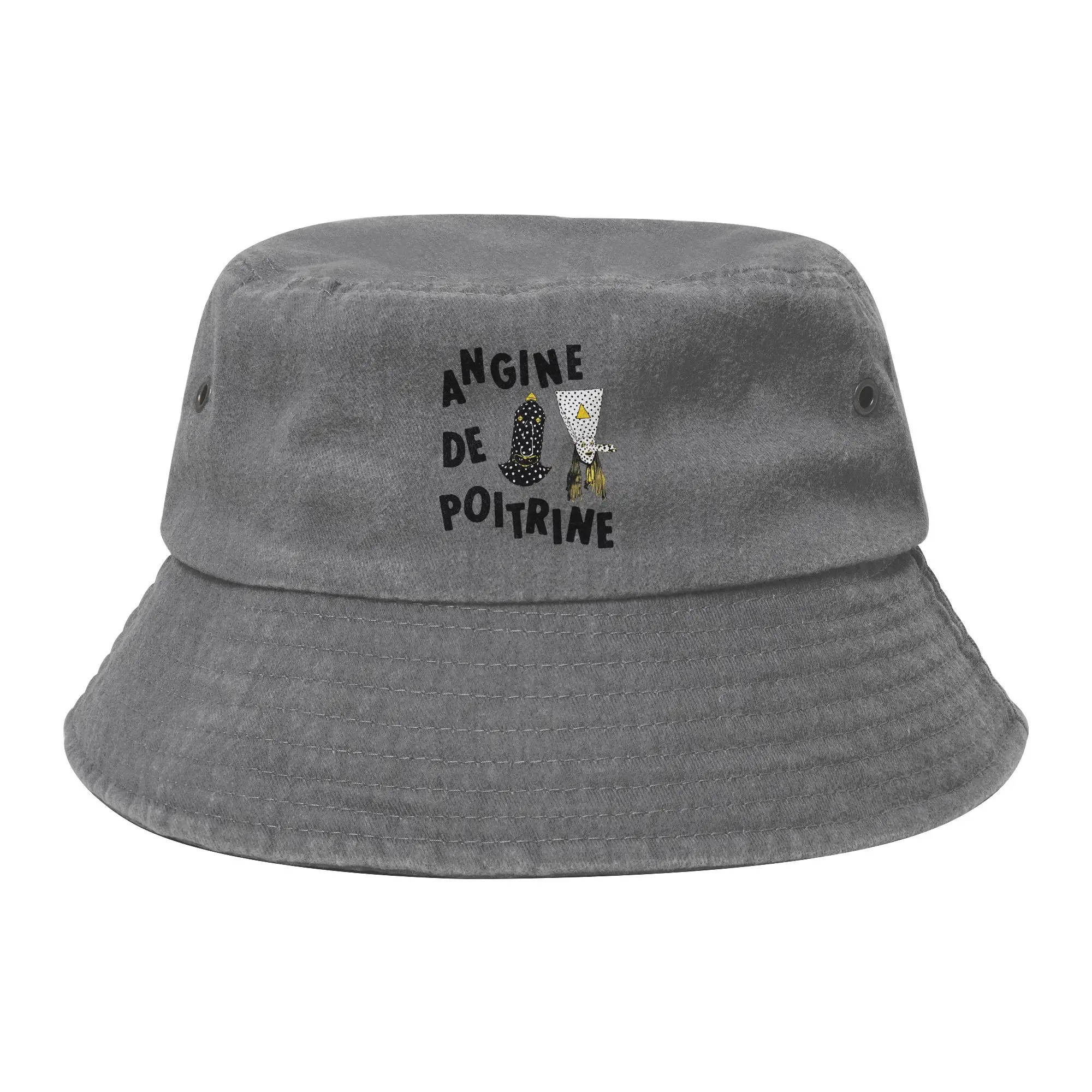 Stylish Angine de Poitrine Band Cotton Bucket Hat For Men Women  Washed Distressed Bob Hats Vocation Getaway Headwear