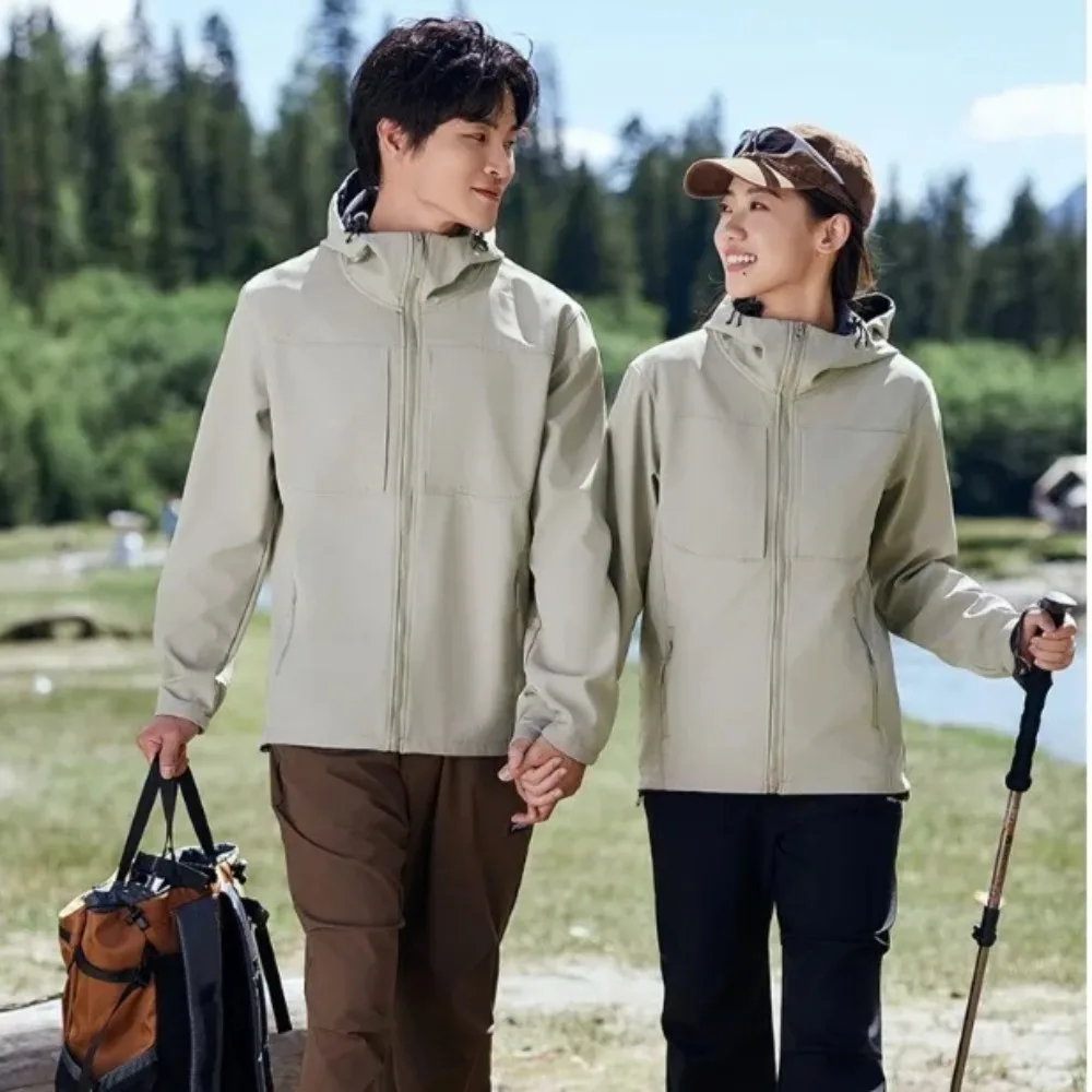 

2025 Summer and Autumn Outdoor High Elastic Waterproof Jacket Hooded American Couple Sports Top Men's and Women's Fashion Jacket