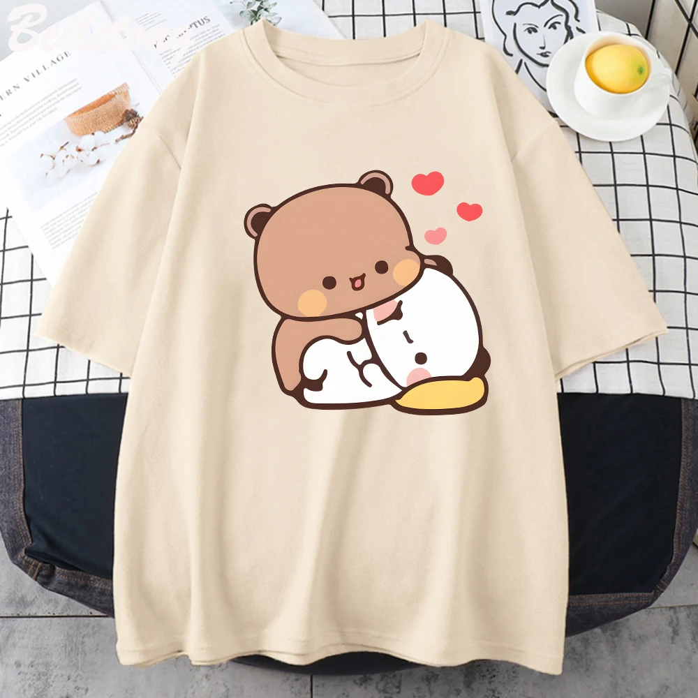 Panda Bear Bubu Dudu T Shirt Couple Tops Love You Cute Print Summer Short-Sleeved O-neck Cotton Casual Harajuku Woman Tees Daily