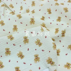 Double Cotton Crepe Cloth, Gauze Cartoon Bear, Fabric, Baby and Children's Clothing, Small Blanket Fabric