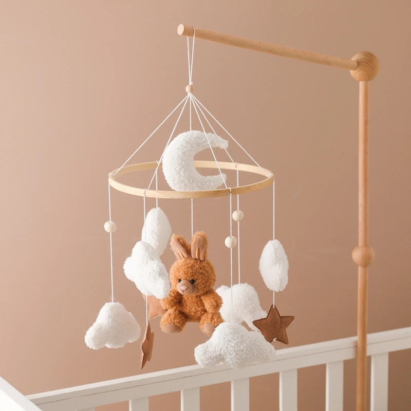 Mobile for Crib Wooden Mobile Bed Bell Crib Bracket Baby Cartoon Brown Bunny 0 12 Months Toys Mobile for Crib Wooden Hanging