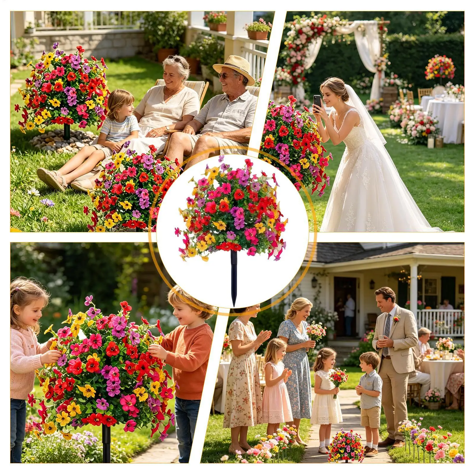 Künstliche Blumen für den Außenbereich, UV-beständig, mit Erdspießen, realistische Kunstpflanzen für Garten, Hof, Terrasse, Veranda, Hochzeit, Party – Detail 9
