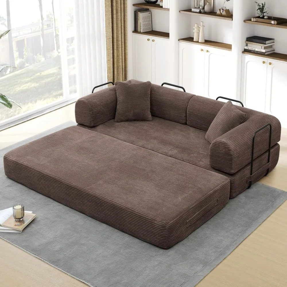 

Convertible Folding Sofa Bed, Corduroy Sleeper Mattress Couch with Fixed-Shape Frame, Free Combination Loveseat Lounge