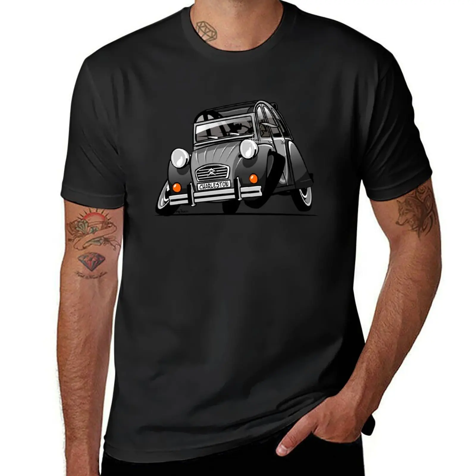 2CV caricature Charleston grey T-Shirt Short sleeve tee heavyweights plus size tops for a boy plain black t shirts men