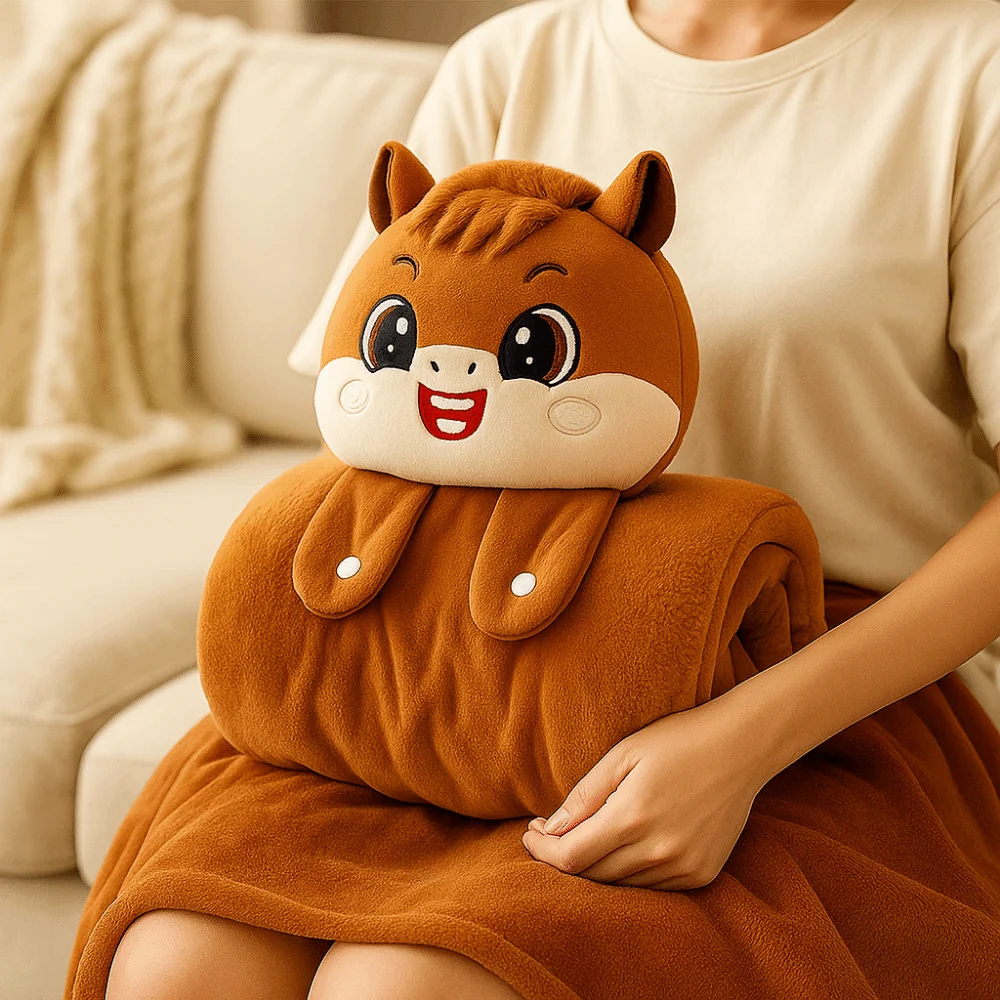

Soft Warm Horse Mascot Blanket Fluffy Throw Comfortable New Year Throw Blanket Cartoon Folding Nap Blanket Living Room