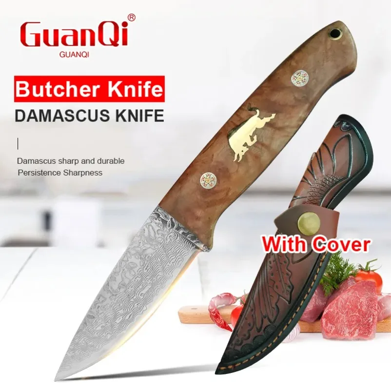 Damast-Hackmesser für Fleisch, Gemüse und Obst, Küchenchefmesser, handgefertigt, scharfe Klinge, Ausbeinmesser zum Kochen in der Küche