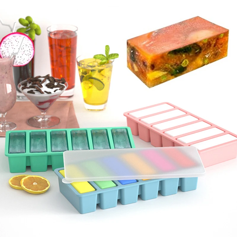 Silicone Molds Frozen Tray Soup 6 Grids Storage Boxes Food Meal Sauce Freezing Container With Lid Frozen Kitchen Gadgets