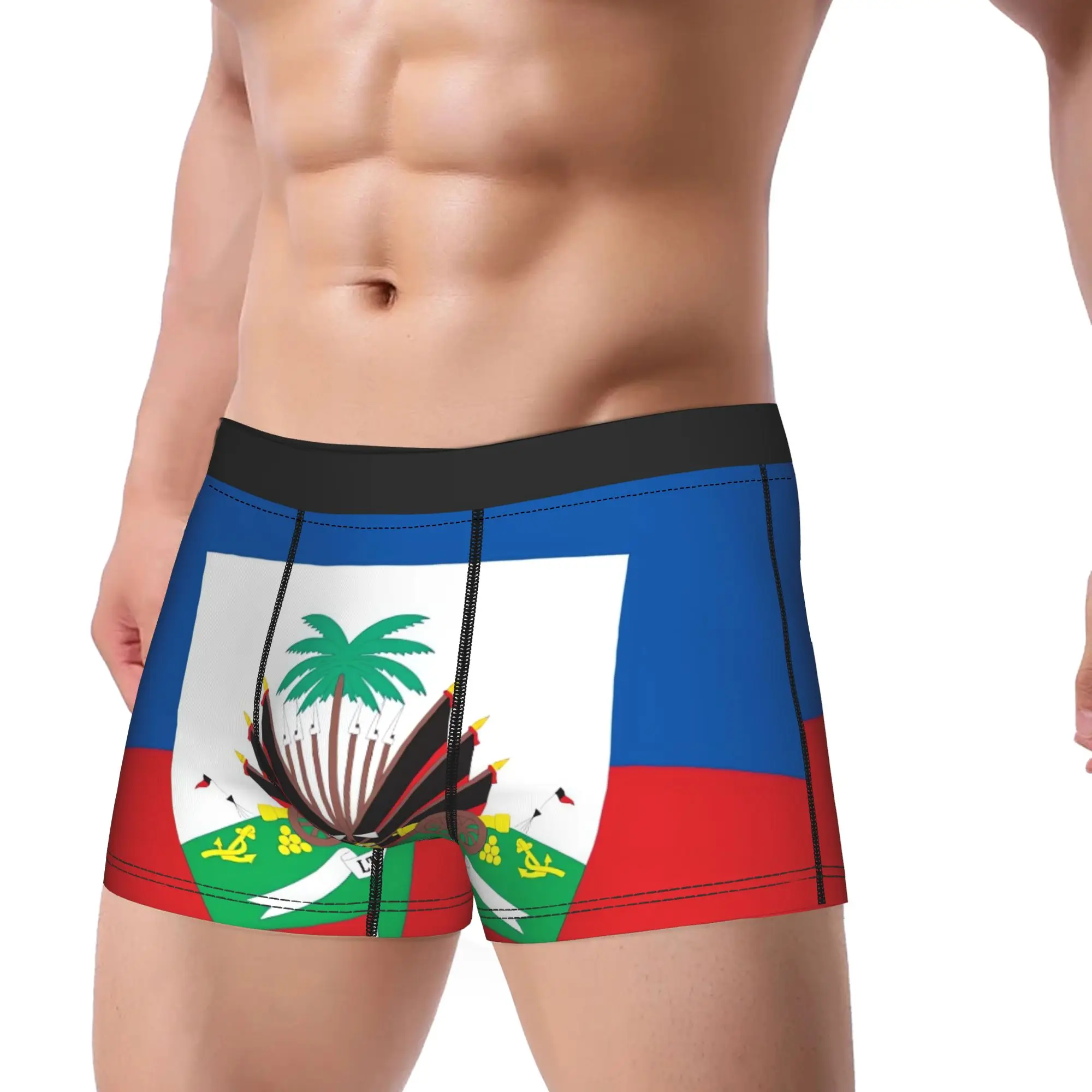 Official Haiti National Flag Coat Of Arms Print Shorts Briefs  Underwear Trenky Men Boxer Shorts Printed Large Size Underpants