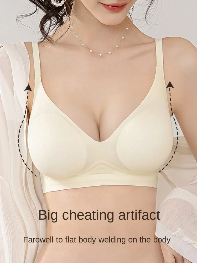 Flat Breast Special Underwear for Women: Small Chest Gathered, Large, Thickened Cup, Chest Pad, No Traces, No Steel Rings, Comic