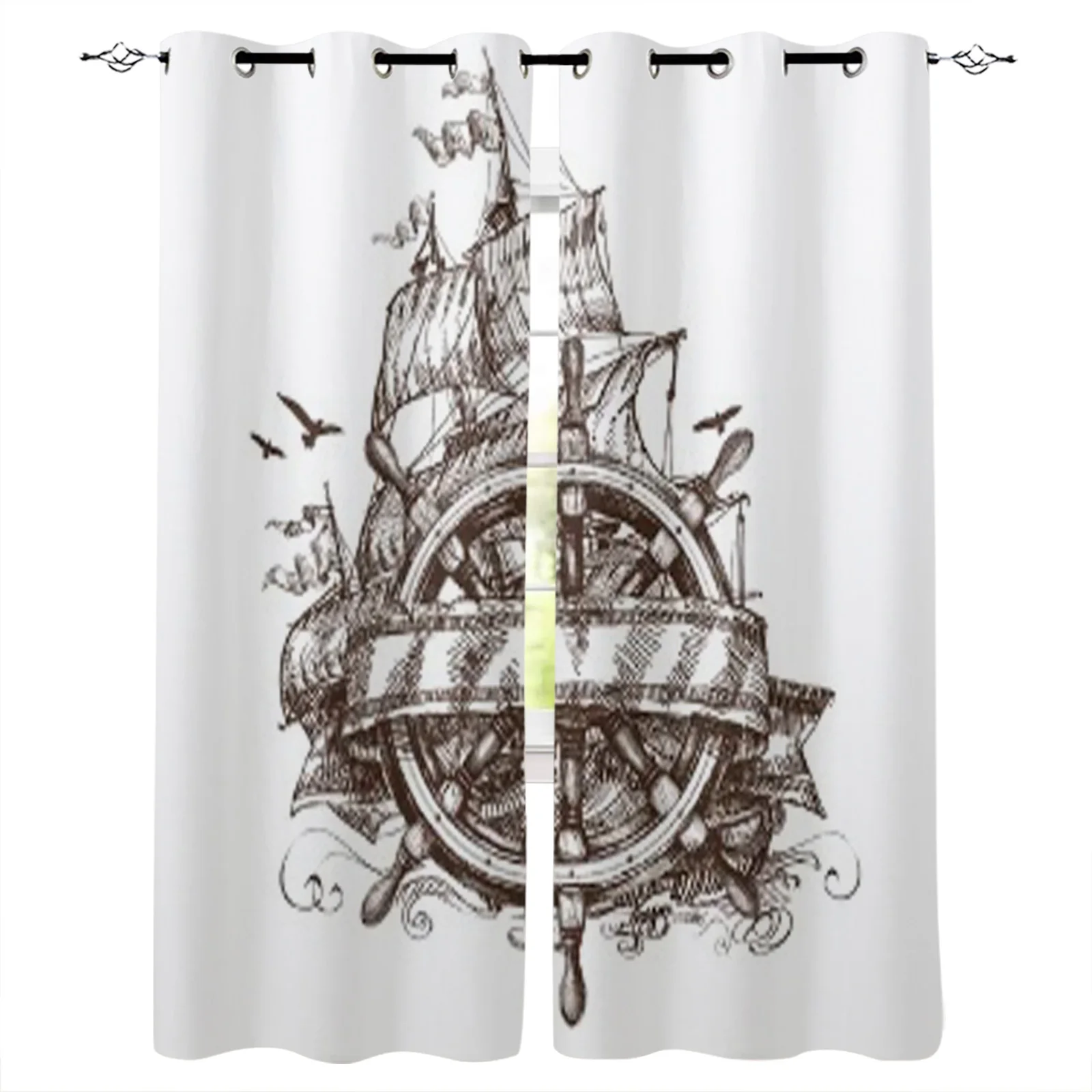 Rudder Vintage Boat Adventure Window Curtains Home Living Room Decorative Curtain Home Textile Decoration Bedroom Curtains