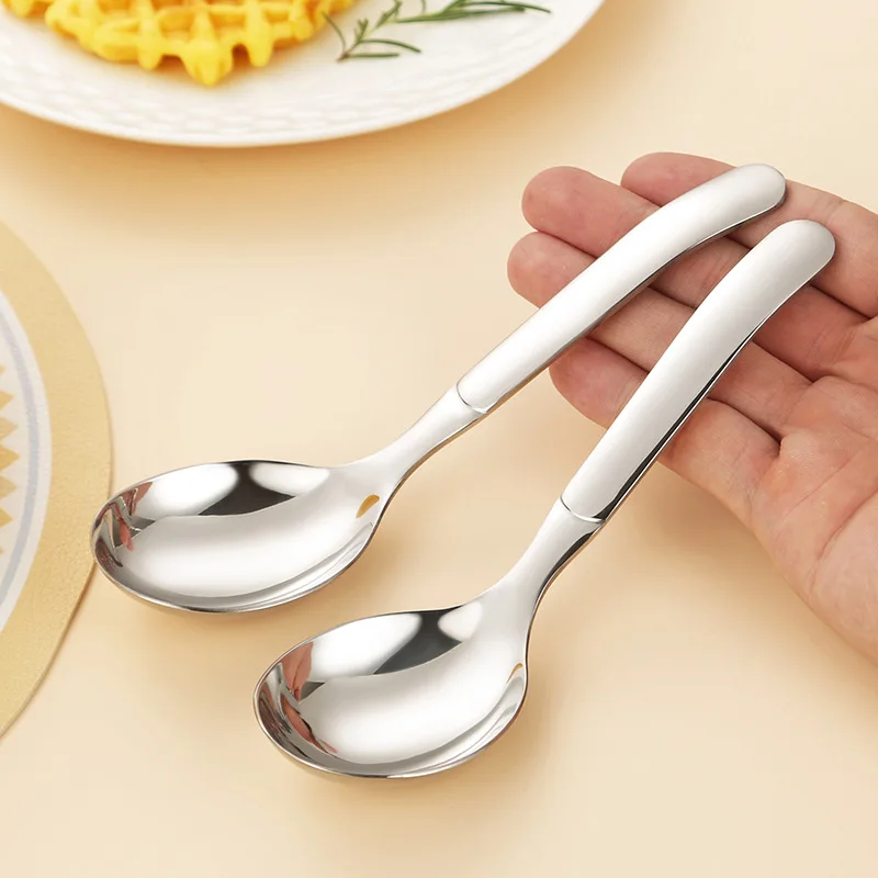 Oukeai 304 Stainless Steel Drinking Spoon Dessert Spoon Household Eating Spoon Thickeneded Round Soup Spoon Long Handle Spoon