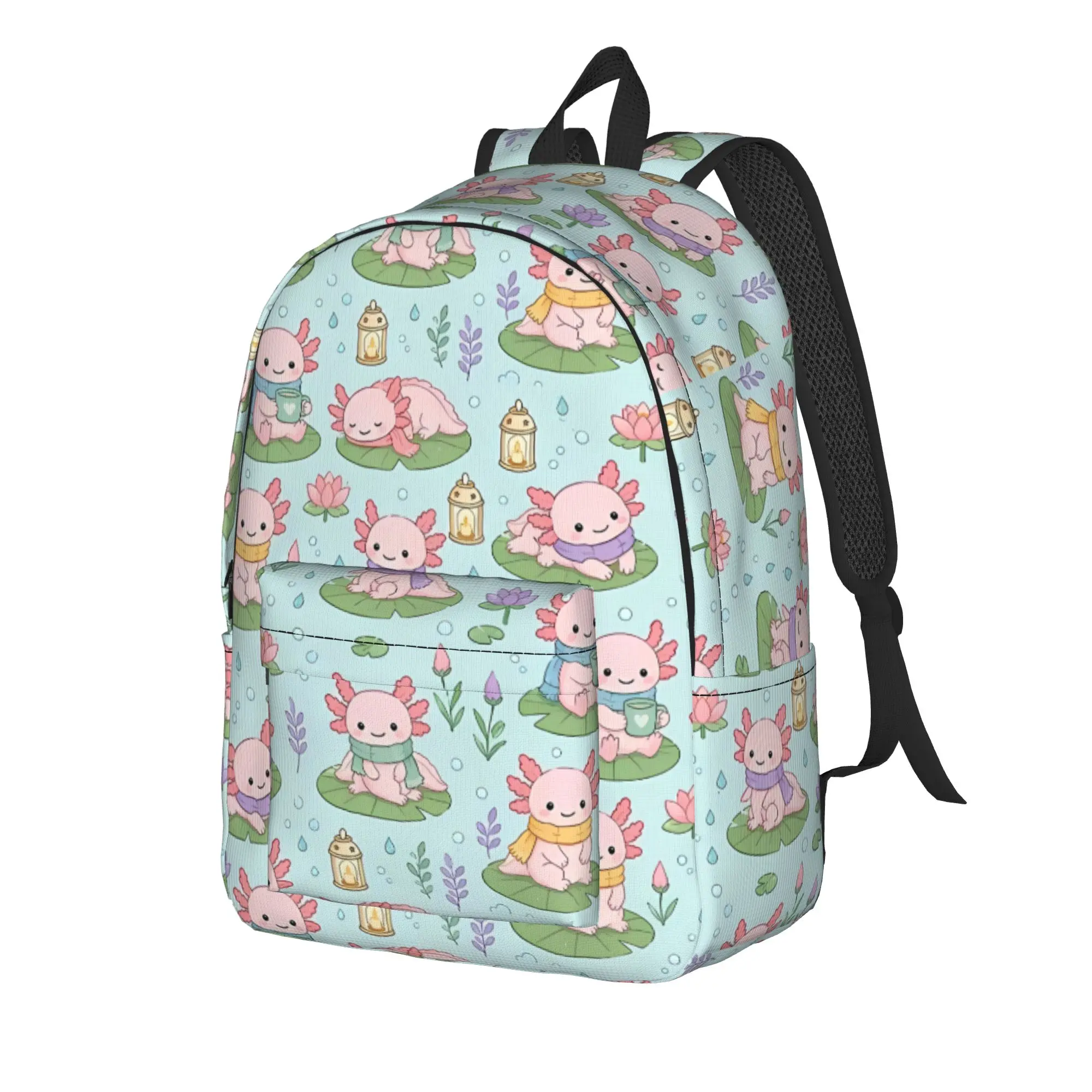 Back to school season Cute Axolotl Cozy Pond Pattern Rucksack Axolotls Office Workers Adjustable Strap Backpack