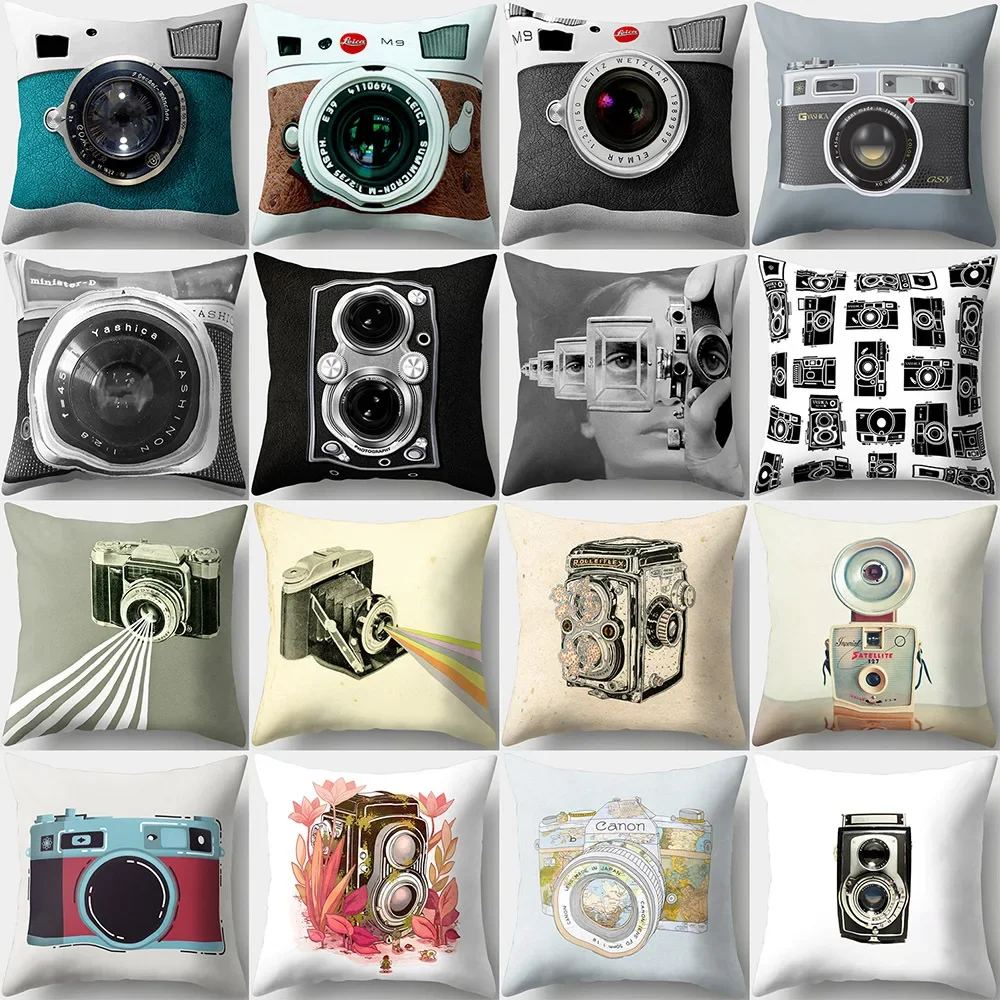 Polyester Creative Home Pillow Case Camera Astronaut Pattern Pillow Covers Car Office Sofa Seat Cushion Lumbar Waist PillowCover