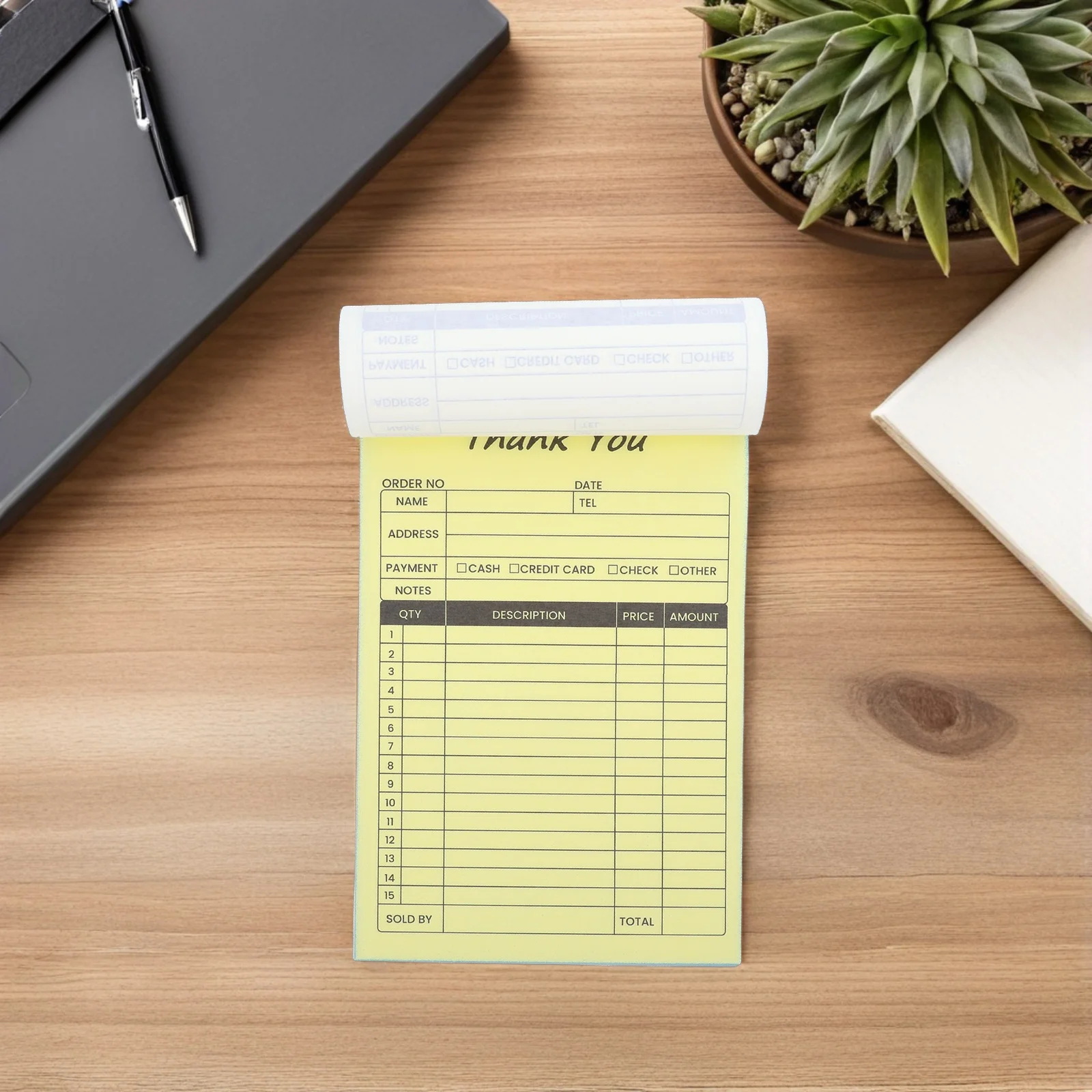2Pcs Receipt Book for Small Business 2-Part Invoice Forms Pad with Built-in Board for Clear Duplicate Order Tracking Efficient