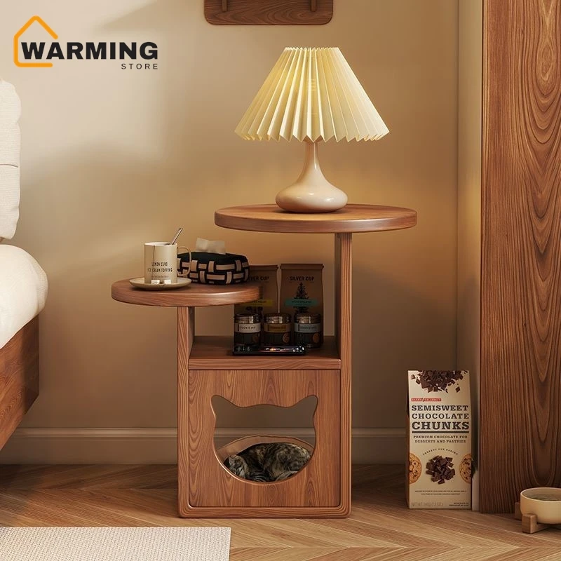 

Warming Nightstand Solid Wood Wood Color Edge A Few Round Coffee Table Shelf Advanced Sense Creative Pet Nest Small Coffee Table