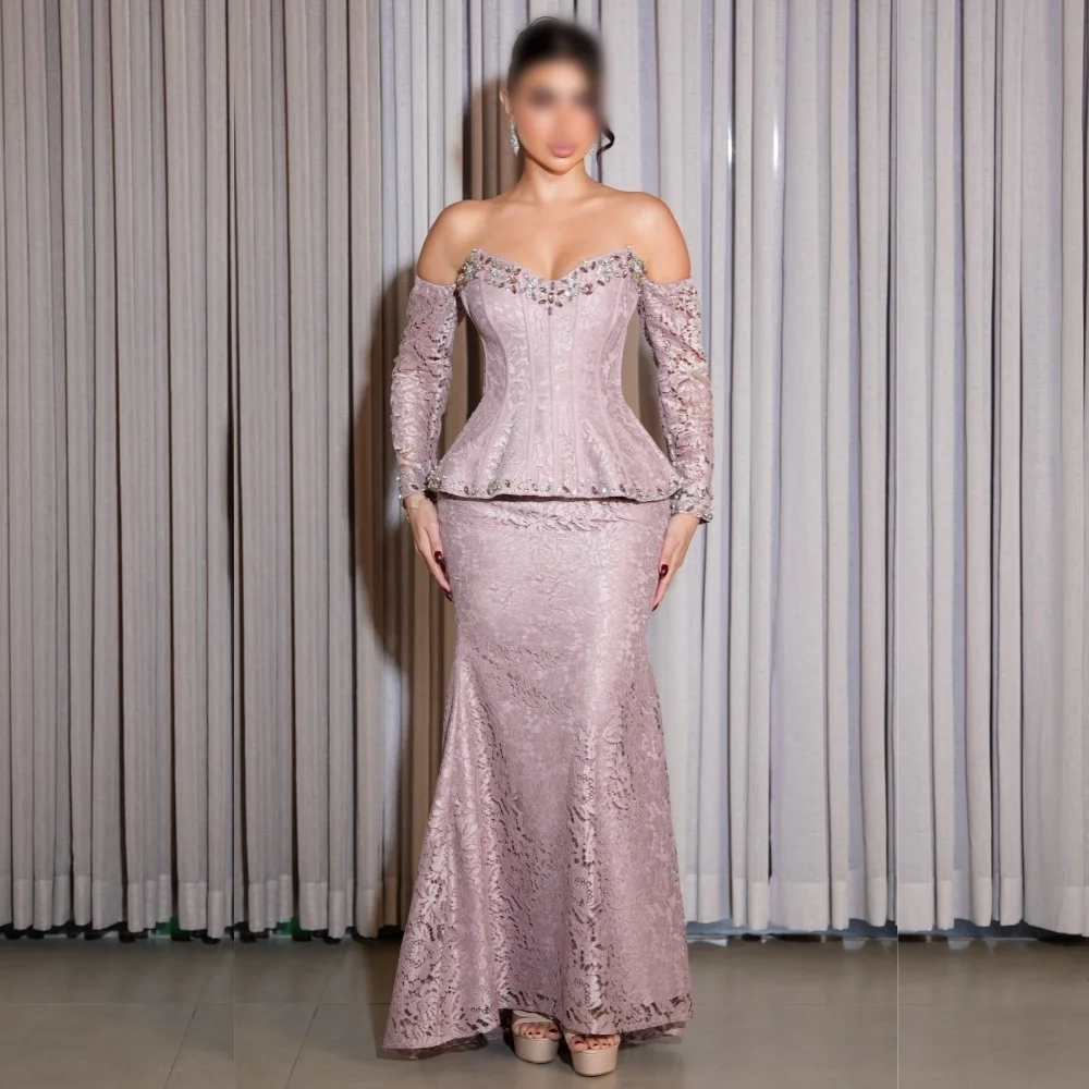 

Customized Elegant Charming Lace Off-the-shoulder Trumpet Long Dresses Women's Evening Dress Bespoke Occasion Wedding Party