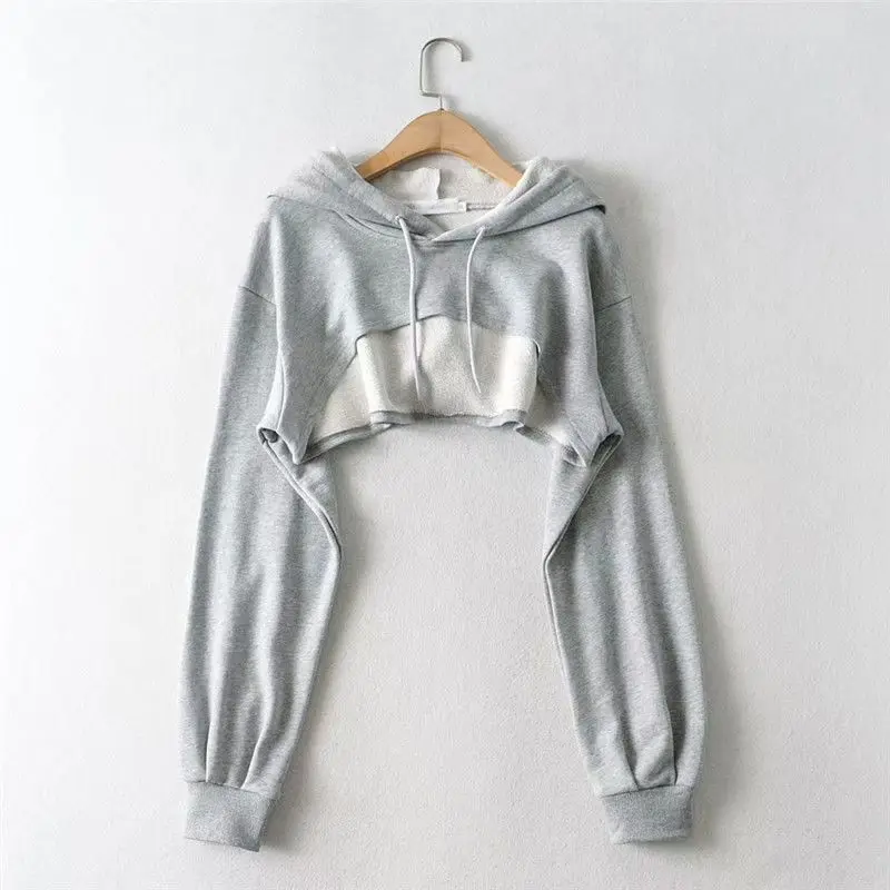 Hoodie Female Hoodie Personality Irregular Crop Ultra Short Long Sleeve Top Female Drop Shipping Sweatshirt Y2K Clothes Hip Hop