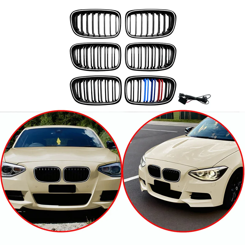 For BMW 1 Series F20 F21 2011-2014 High Quality ABS Single Line & Double Lines LED Kidney Grille M-Color 3-Color Front Grille