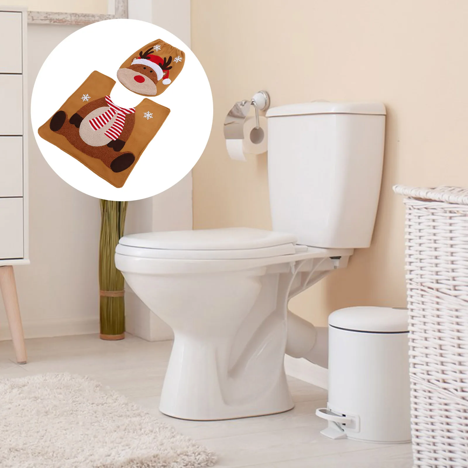 

1 set Elk Toilet Floor Mat Decorative Seat Cushion Christmas Bathroom Accessories Xmas Xmas Toilet Floor Cushion Theme Practical