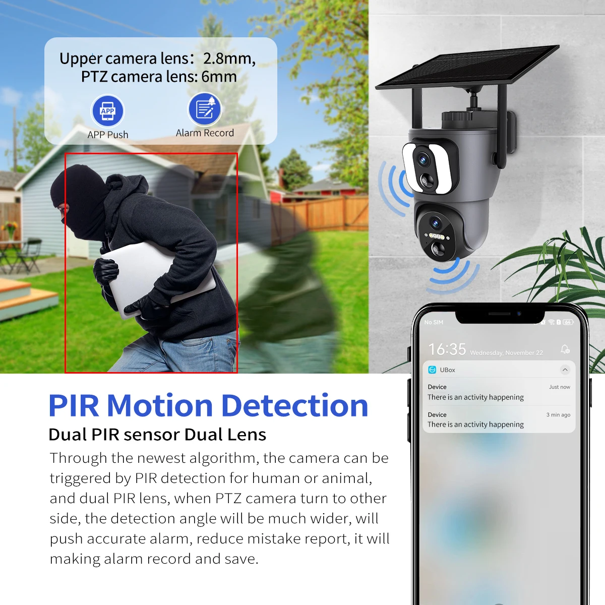 ESCAM QF390 4MP UHD Ubox APP  Solar Power Dual Lens  WIFI  IP Dome Camera AI Humanoid Detection  WIFI CCTV Baby Monitor