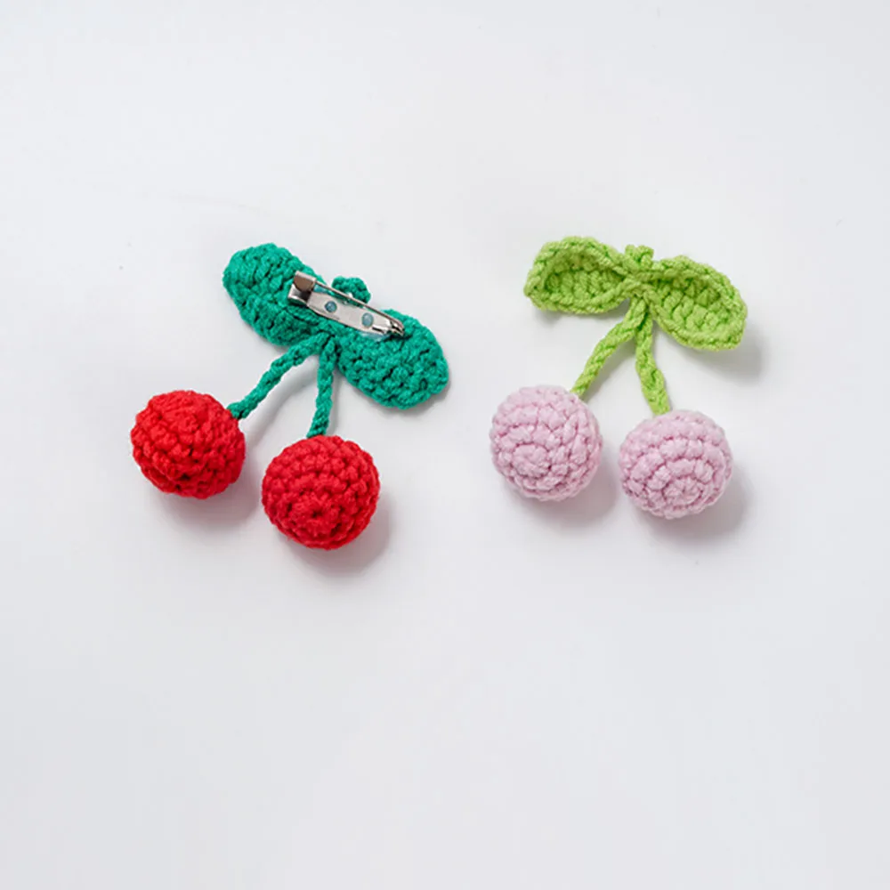 ZHEN-D 100% Handmade Crochet Cherry Hand-knitted cotton wool Brooch Pin Lovely girl kid Clothes Sweater Canvas bag Decoration