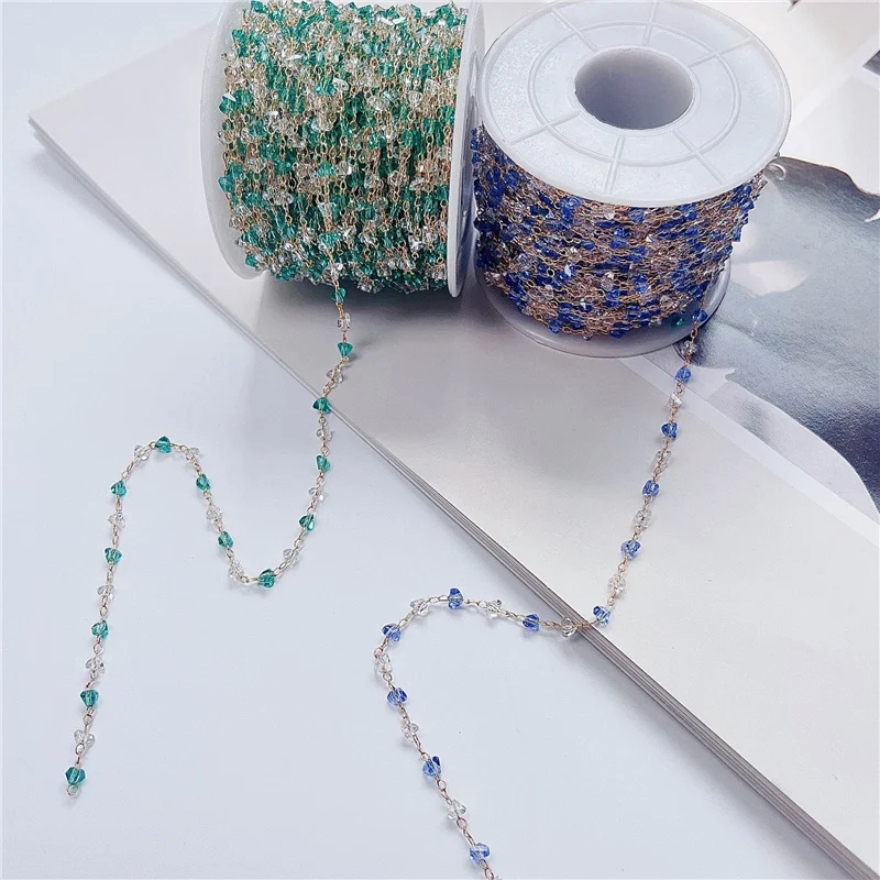 

1meter 3mm Glass Beads Chains Bulk Lot Metal Copper Link Necklace Chains for Jewelry Making Hair Bracelet Earrings Accessories