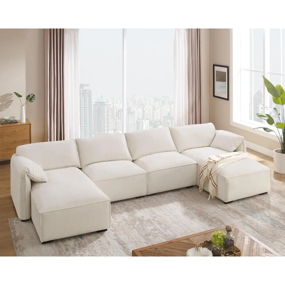 Sofá Loveseat de gran tamaño, sala de estar de lujo, contemporáneo, cómodo, fácil de montar, blanco, 94,5"