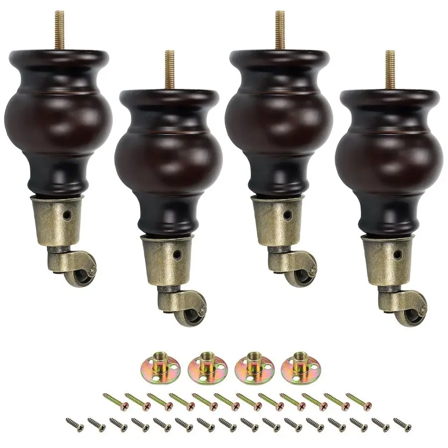 

Wood Furniture Legs with Casters, 120mm 4.72 Height Wooden Sofa Legs Replacement, Round Gourd Wooden Couch Feet with Caster Whee
