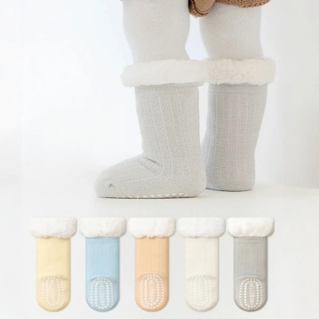 

Warm Baby Warm Anti-slip Long Slippers Winter Thicken Wool White Thermal Floor Socks for Infants Boys Girl Accessories