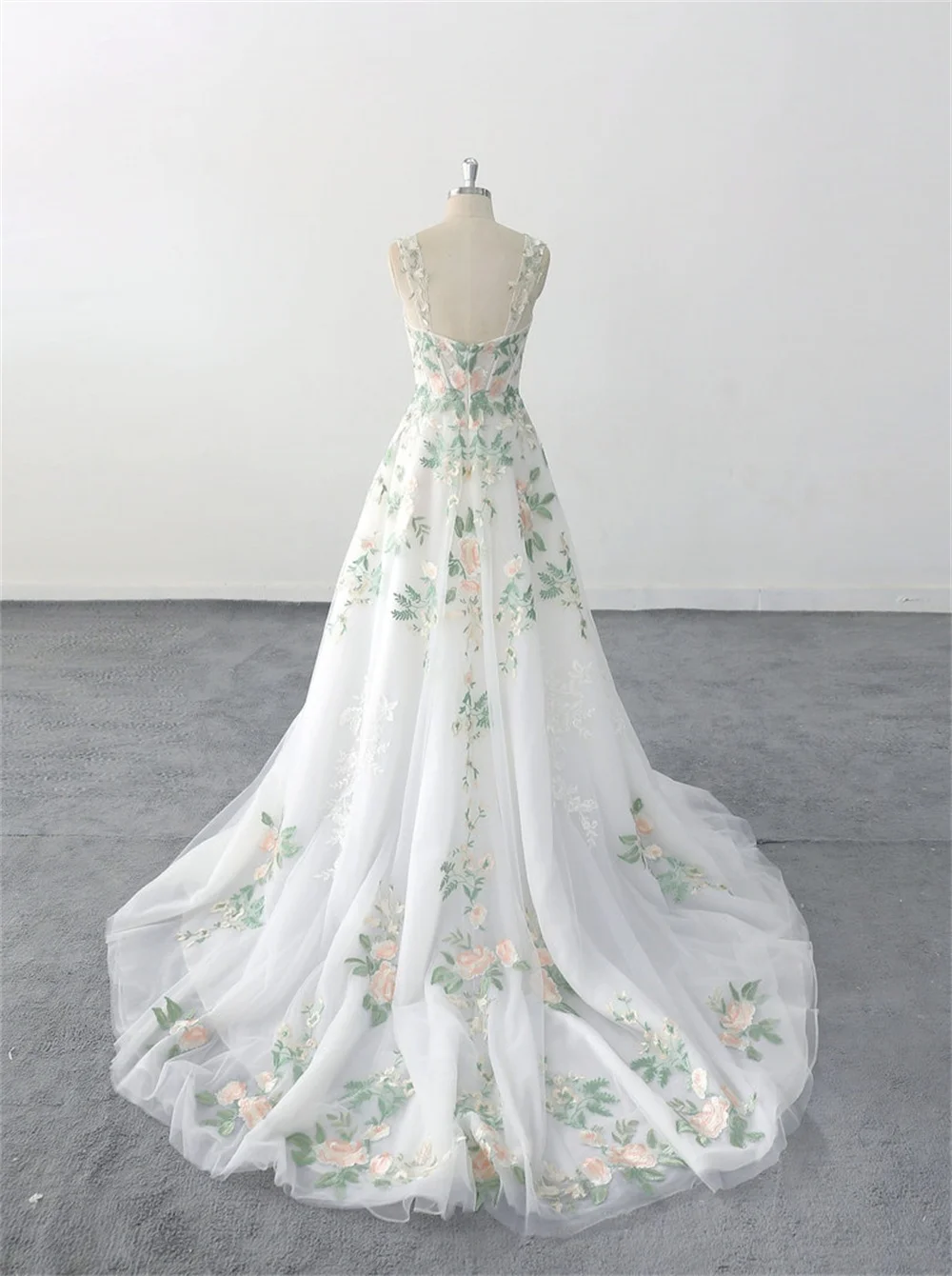 Cathy White Floral Print Wedding Dresses Long Tail A-line Tulle فساتين سهرة Elegant Sleeveless Floor-length vestidos de fiesta