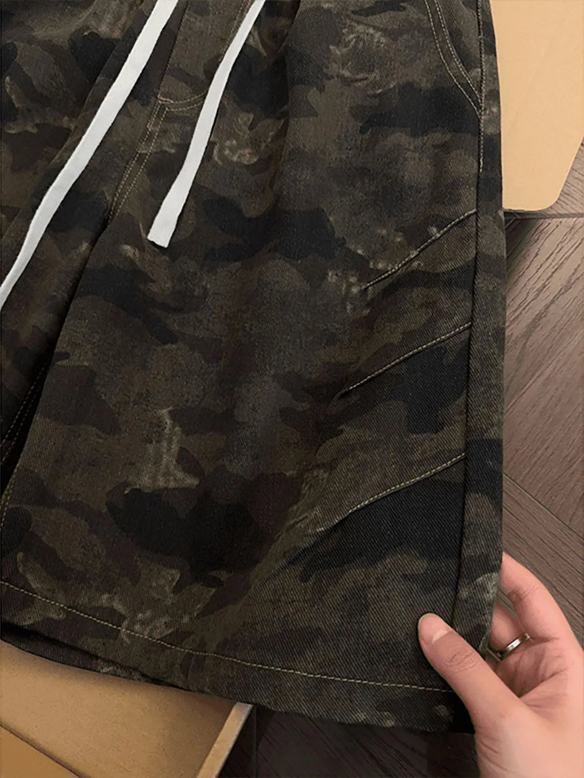 American Retro Washed Camouflage Shorts Men's Loose Summer Elastic Waist Straight Leg Logging Workwear Four Five Split Pants