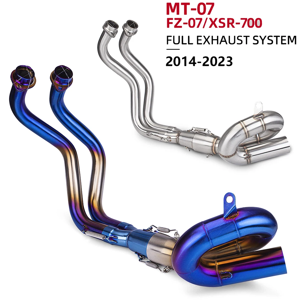 51 مللي متر الانزلاق على نظام كامل دراجة نارية العادم الهروب الفولاذ المقاوم للصدأ الجبهة وصلة الأنابيب لياماها MT07 FZ07 XSR700 2014-2023