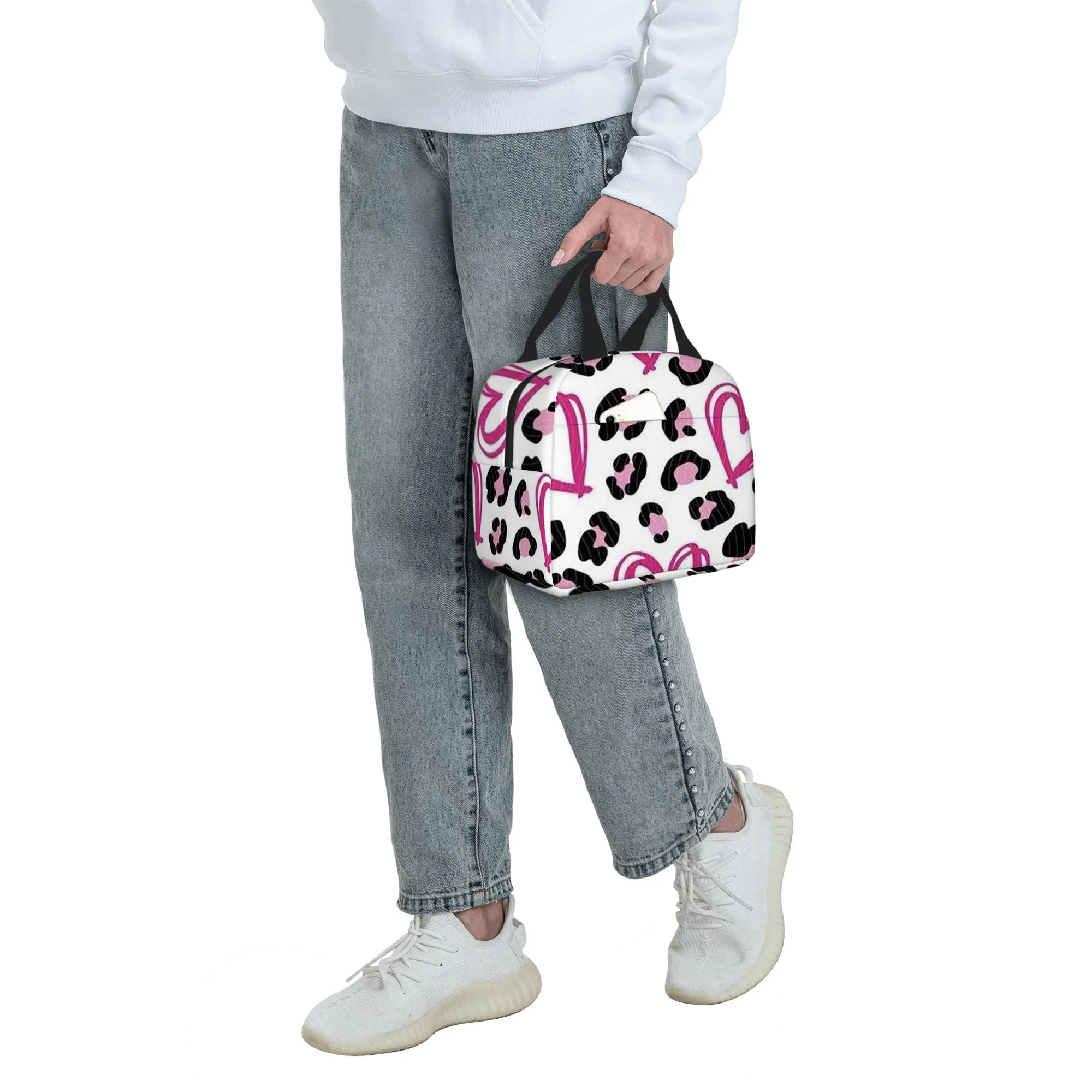 1pc Pink Heart Leopard Pattern Printed Thermal Bag | Insulated, Refrigerated, Non-Food Contact, Suitable for Home, Restaurant