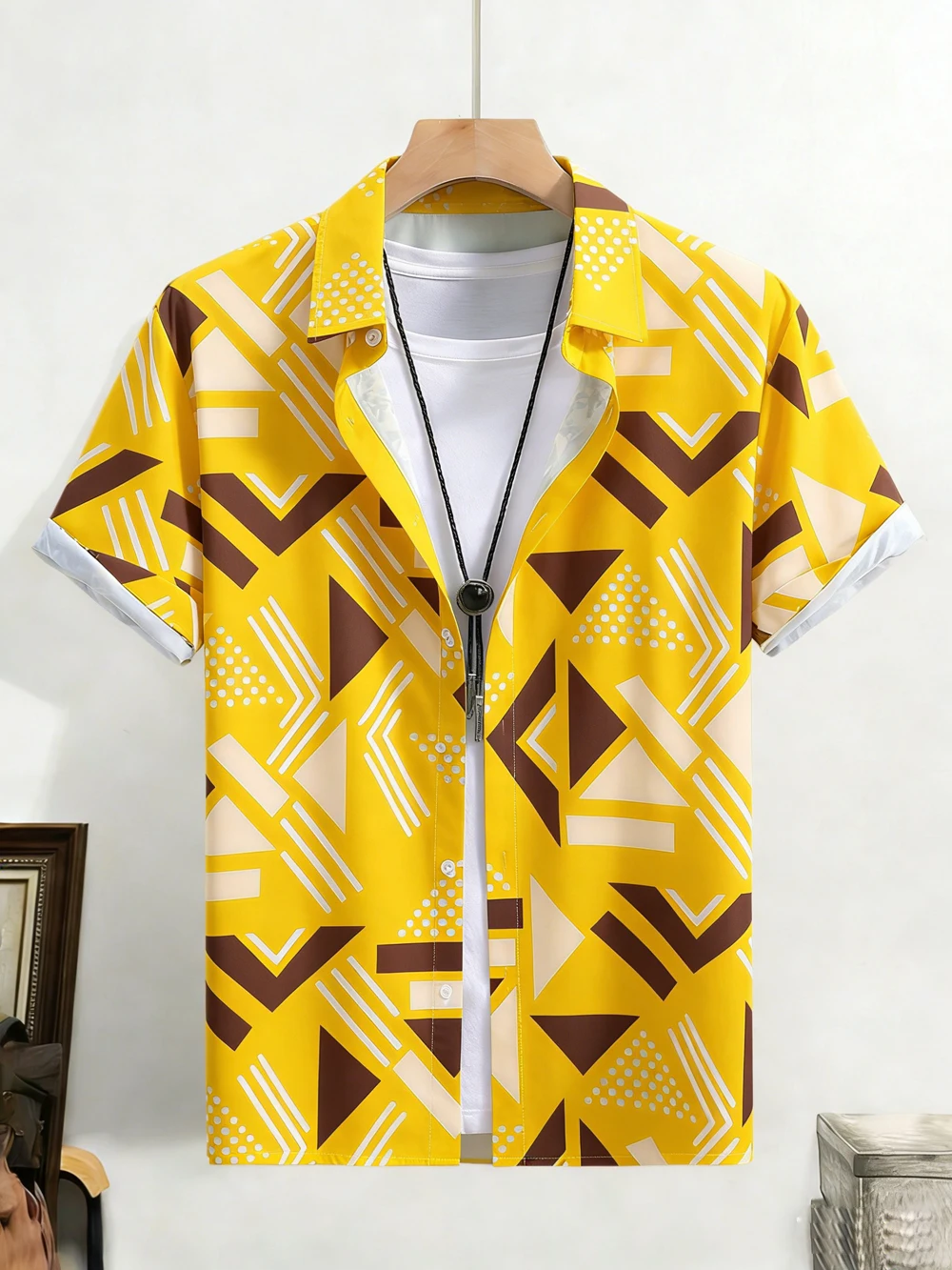

Men's Simple Casual Short Sleeve Shirt HD Geometric Triangle Pattern Printed Shirt Hawaiian Vacation Outdoor Party Mens Clothing