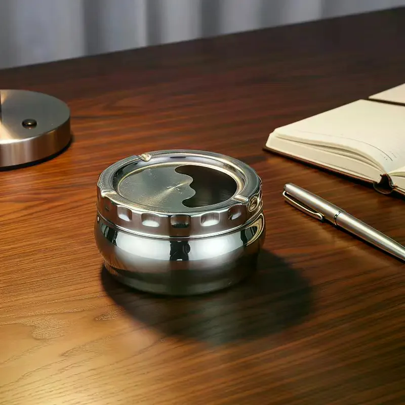 Stainless Steel Ashtray With Windproof Lid Rust Proof Design 3 Sizes For Home Office Outdoor Patio Use